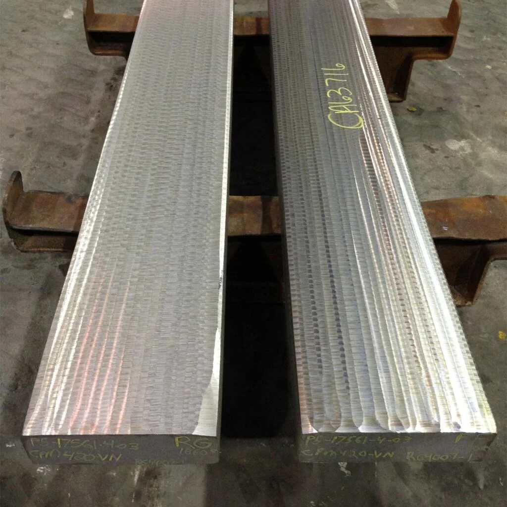 Two slabs of CPM S30V steel.